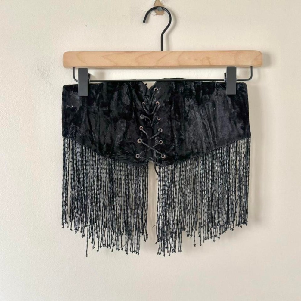 Vintage Beaded Fringe Velvet Corset Belt 28-29" waist gothic grunge